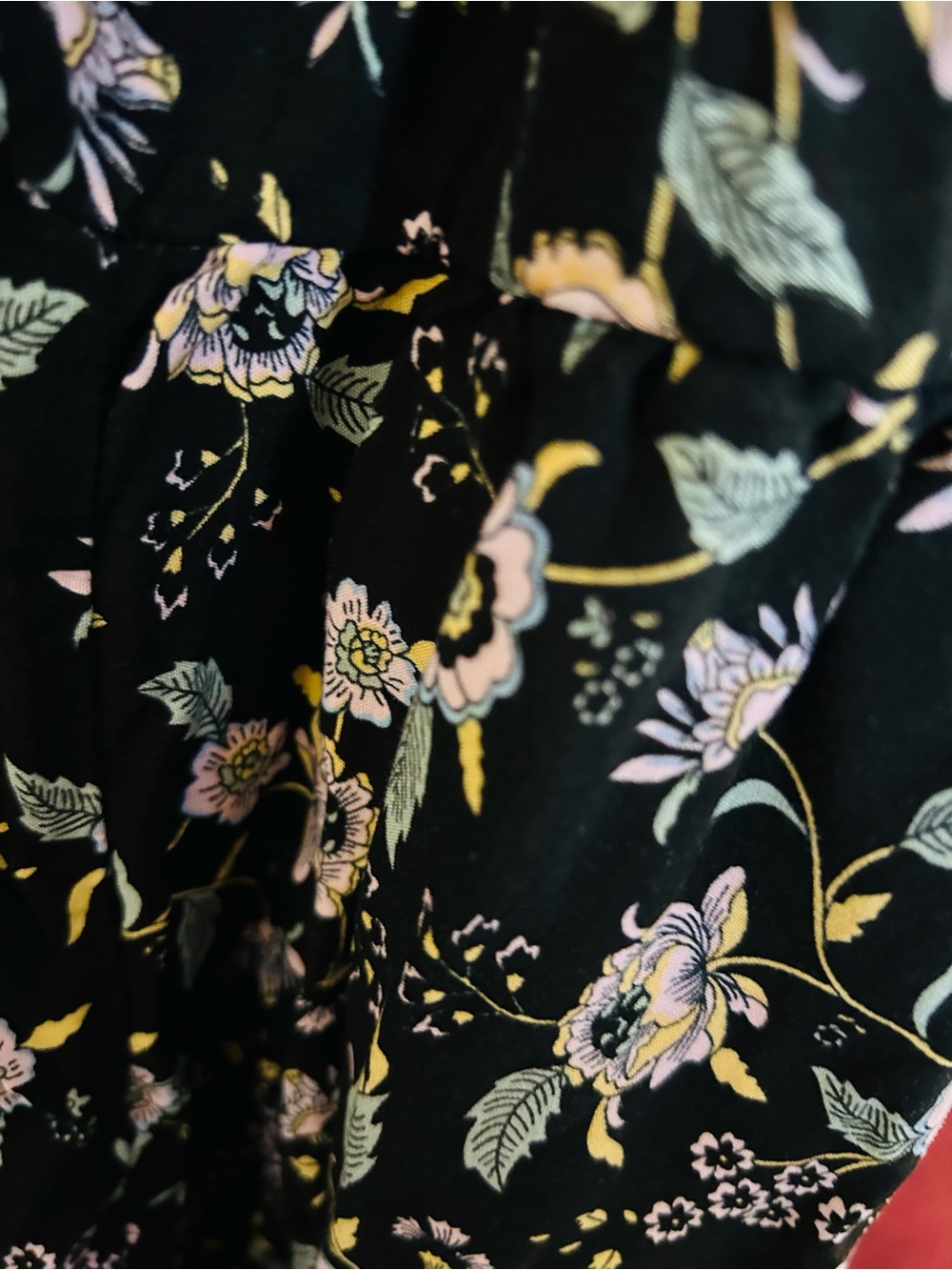 BloomChic Black Floral Print Maxi Dress with Pale Yellow & Soft Pink Blooms - Picture 3 of 9
